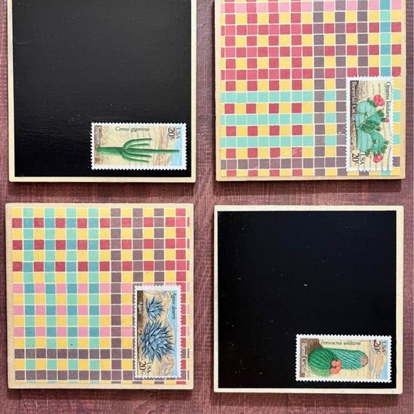 Cactus Coasters 4 Piece, USA Vintage Style Set - Picture 2 of 9